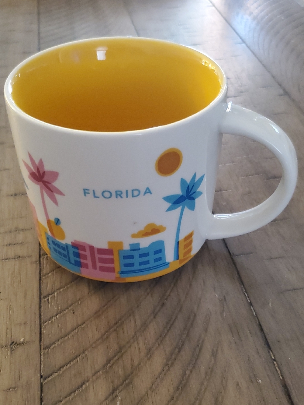 Starbucks Florida Skyline Mug in White and Yellow with Blue and Pink Accents